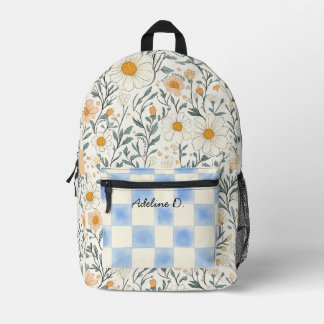 Mochila Impresa Margarita de Plantar Amabilidad y Cuadros Azules