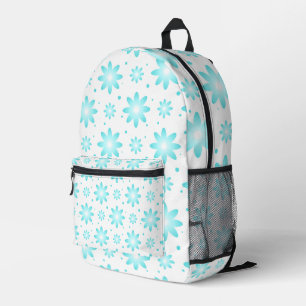 Mochila Impresa Margarita delicada blanca y turquesa, patrón de pu