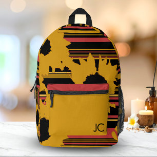 Mochila Impresa Margarita Moderna de Oro Negro Naranja Monograma