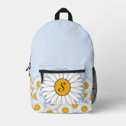 Mochila Impresa Margaritas blancas con monograma sobre azul polvo 