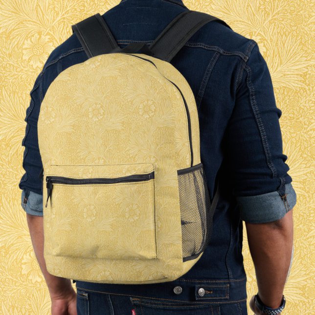Mochila Impresa Marigold por William Morris, Flores de Jardín Vint (Marigold by William Morris, Vintage Garden Flowers Printed Backpack)