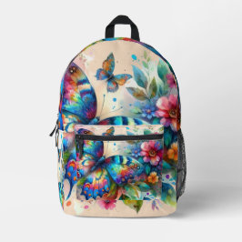 Mochila Impresa Mariposa acuática Flor floral Rosa Azul