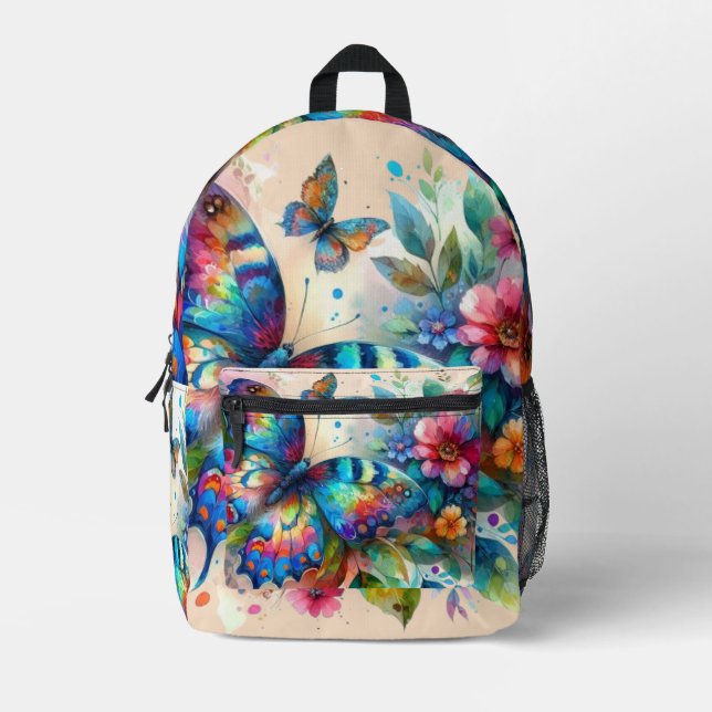 Mochila Impresa Mariposa acuática Flor floral Rosa Azul (Anverso)