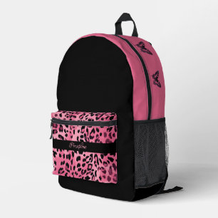 Mochila Impresa Mariposa de estampado de leopardo negro y rosa