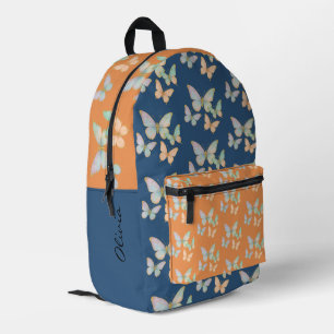 Mochila Impresa Mariposa Verde Melocotón Nombre Editable