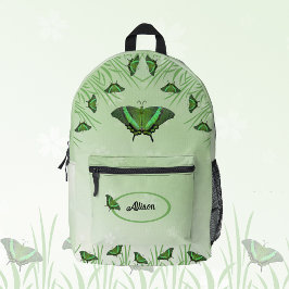 Mochila Impresa Mariposa verde sobre verde claro - personalizable