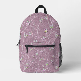 Mochila Impresa Mariposas Acuarela sobre Rosa Polvoriento