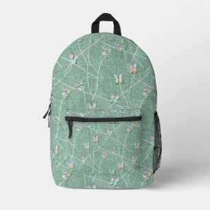 Mochila Impresa Mariposas acuarelas en Mint GreenLInen