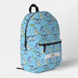 Mochila Impresa Mariposas azules y corazones verdes