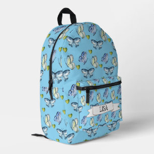 Mochila Impresa Mariposas azules y corazones verdes