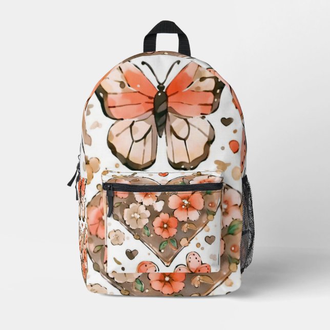 Mochila Impresa Mariposas, corazones y flores (Anverso)