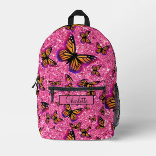 Mochila Impresa Mariposas femeninas bonitas rosa brillo brillante 