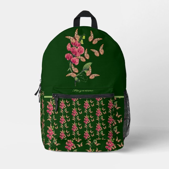 Mochila Impresa Mariposas Y Flor De Pea Dulce Personalizadas (Anverso)