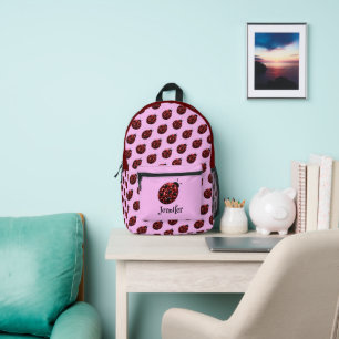 Mochila Impresa Mariquita brilla rojo patrón rosa nombre personali
