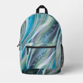 Mochila Impresa Mármol azul turquesa elegante añade tu monograma
