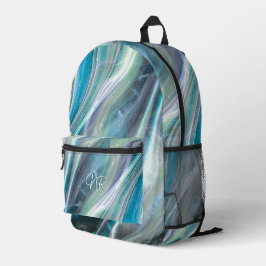 Mochila Impresa Mármol azul turquesa elegante añade tu monograma