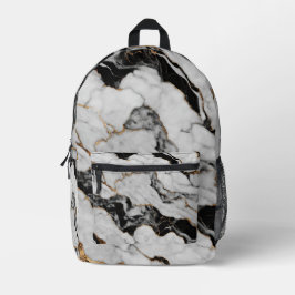 Mochila Impresa Mármol blanco negro de oro moderno
