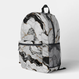 Mochila Impresa Mármol blanco negro de oro moderno