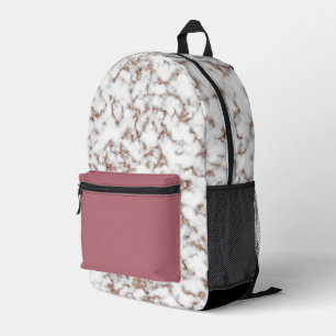 Mochila Impresa Mármol blanco negro Rosa moderno