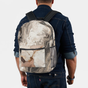 Mochila Impresa Mármol de Piedra Negro, Blanco, Beige