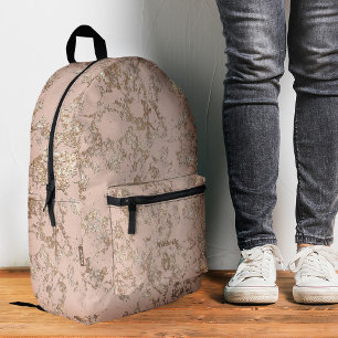Mochila Impresa Mármol Elegante Rosa Oro Melocotón Lujo Chica