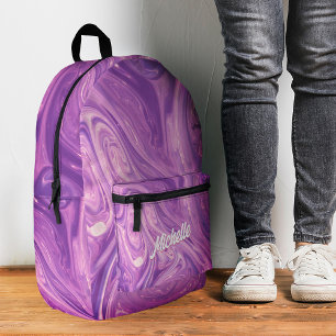 Mochila Impresa Mármol Morado Elegante De Regreso A La Escuela Mod