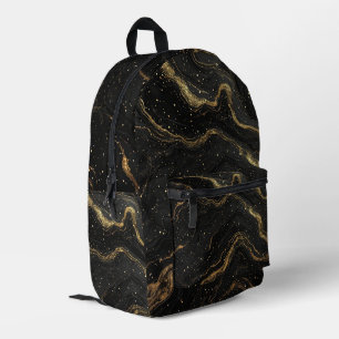 Mochila Impresa Mármol Negro Venas de Oro Lujo Abstracto