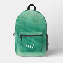 Mármol Resumen Verde con Iniciales Personalizados 