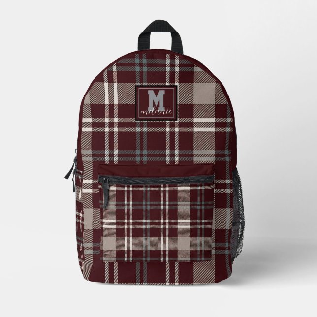 Mochila Impresa Maroon and white checkered tartan Texas college (Anverso)