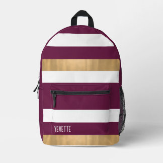 Mochila Impresa Maroon moderno blanco y oro negrita a rayas