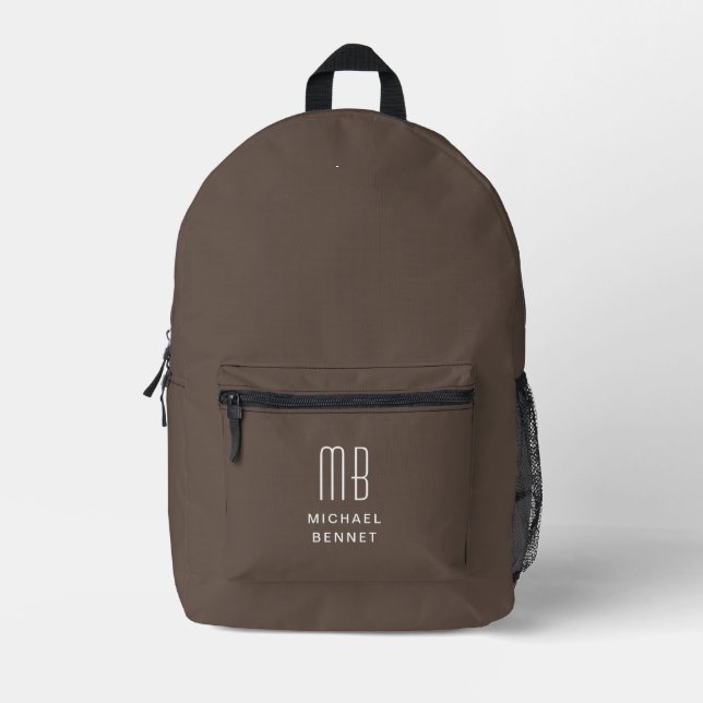 Mochila Impresa Marrón Monogramado Elegante (Anverso)