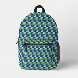 Mochila Impresa Mascota abstracta geométrica triangular azul y ver