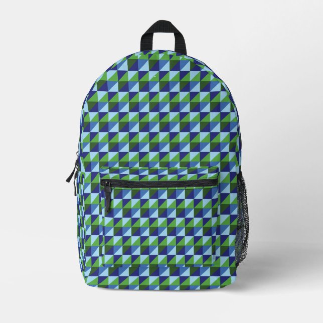 Mochila Impresa Mascota abstracta geométrica triangular azul y ver (Anverso)