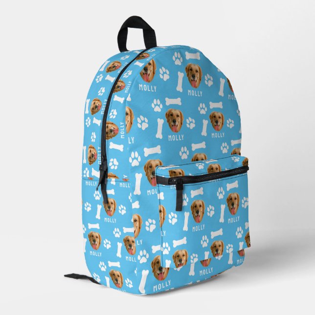 Mochila Impresa Mascota de perro personalizado foto y nombre azul (Esquina izquierda trasera)
