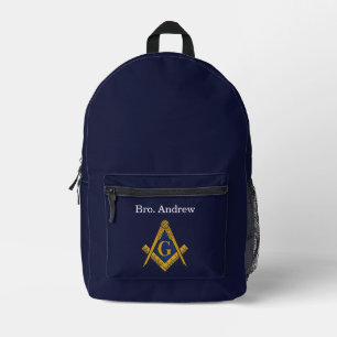 Mochila Impresa Masonería Masonic Azul Marino Cuadrado Brújula
