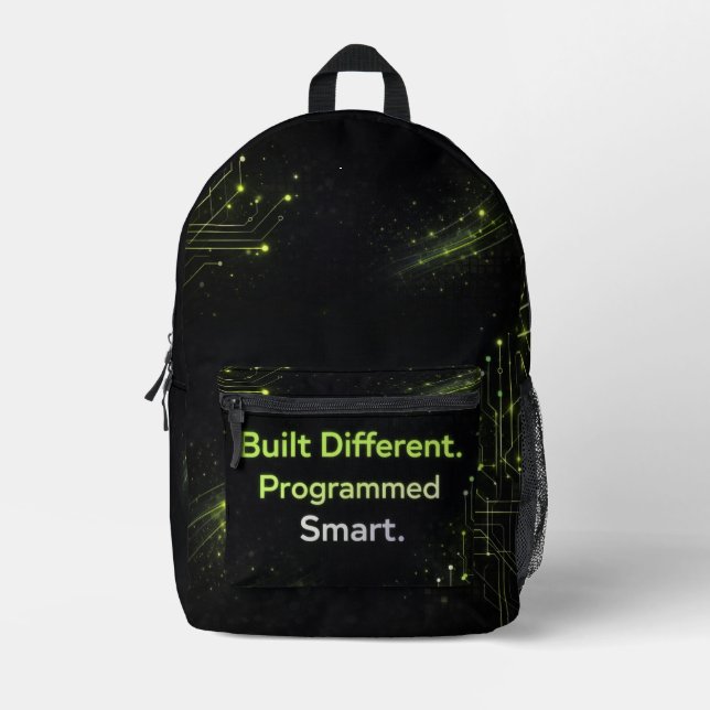 Mochila Impresa Matte black and electric lime patterns AI art  (Anverso)
