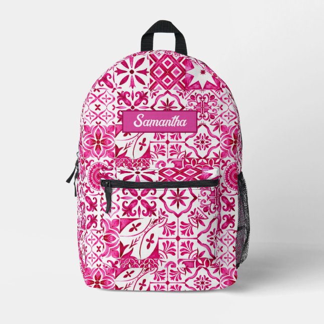 Mochila Impresa Mayólica de verano rojo Mediterráneo siciliano (Anverso)