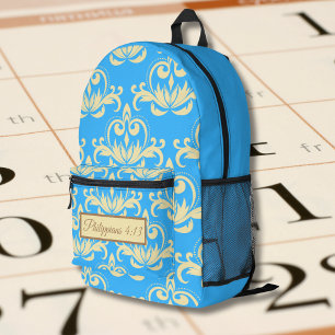 Mochila Impresa Medallón Marrón Patrón Vintage con Versículo Bíbli