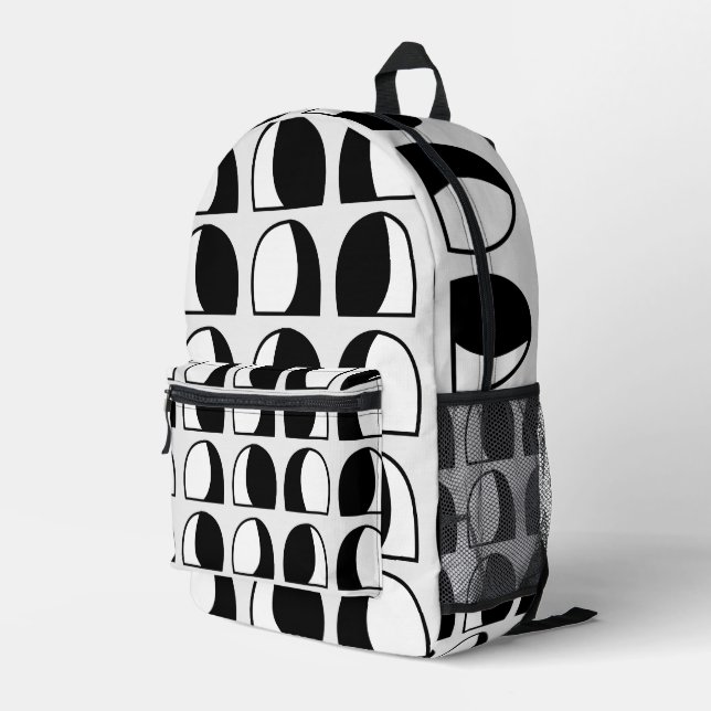 Mochila Impresa Medio Círculo Geométrico Negro y Blanco  (Esquina derecha trasera )