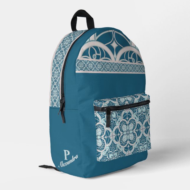 Mochila Impresa Mediterranean tile work inspiration teal (Esquina izquierda trasera)