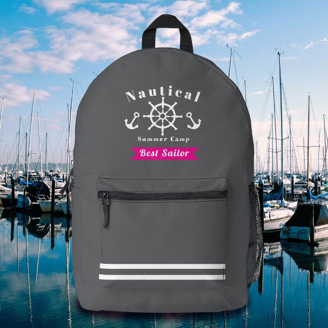 Mochila Impresa Mejor Sailor Gray Náutico (Nautical Best Sailor Grey Backpack.)