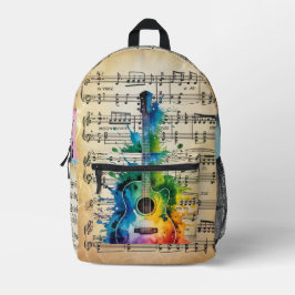 Mochila Impresa Melodía colorida: Guitarra pintada sobre música vi