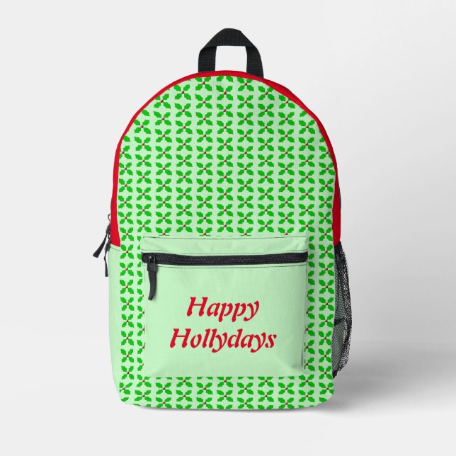 Mochila Impresa Merry Christmas Holly Personalizado (Anverso)