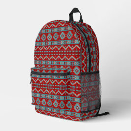 Mochila Impresa Mesas del Suroeste Turquesa y Geométrica Roja