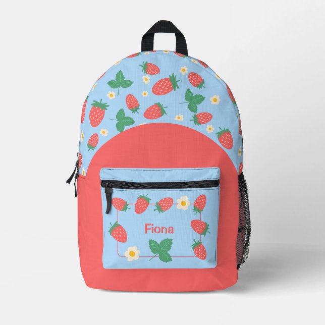Mochila Impresa Mini Flor de fresa personalizable (Anverso)