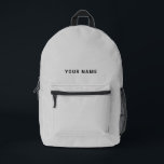 Mochila Impresa Minimal Gray Custom Name Backpack<br><div class="desc">Easily personalize this simple and cool backpack adding your name or custom text. A cool and modern design in minimalist light gray eaturing clear sans serif font, for a modern, professional and edgy look, perfect as custom gift for college students, high school, kids. The backpack can be customized in any...</div>