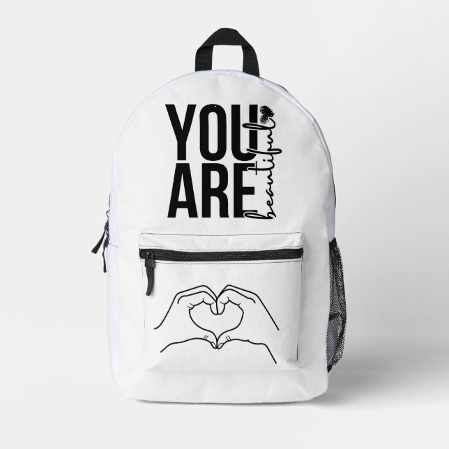 Mochila Impresa Minimalist “Beautiful” Typography Design – Black a (Anverso)
