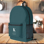 Mochila Impresa Minimalista Humo Moderno Verde Grande Inicial<br><div class="desc">Un diseño vertical minimalista en un estilo elegante con un color de característica verde oscuro y un monograma inicial tipográfico grande. El texto puede ser fácilmente personalizado para un diseño tan único como usted!</div>