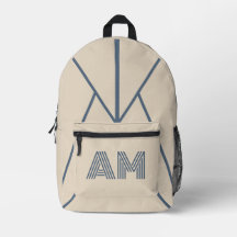 Mínimo Monograma de Arena Beige y Azul Pizarra