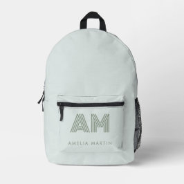 Mochila Impresa Mínimo Verde Salvia Monograma Geométrico Personali